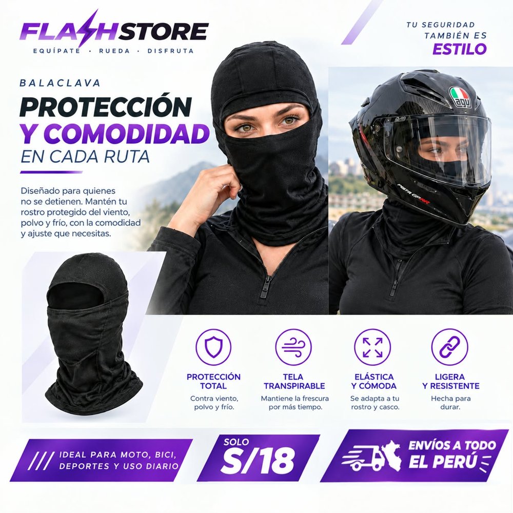 Banner FlashStore: balaclava de protección y comodidad a S/ 18