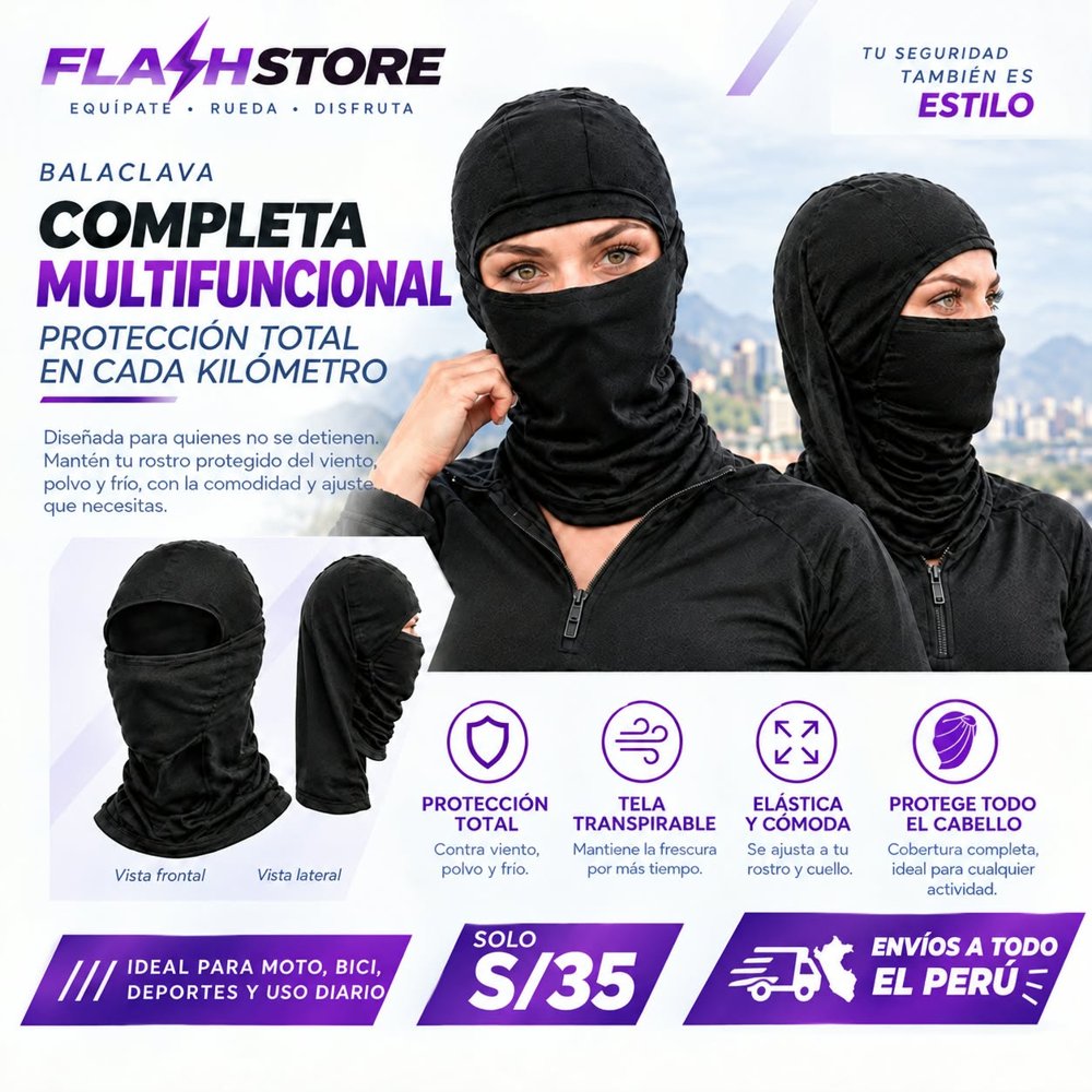 Banner FlashStore: balaclava completa multifuncional a S/ 35